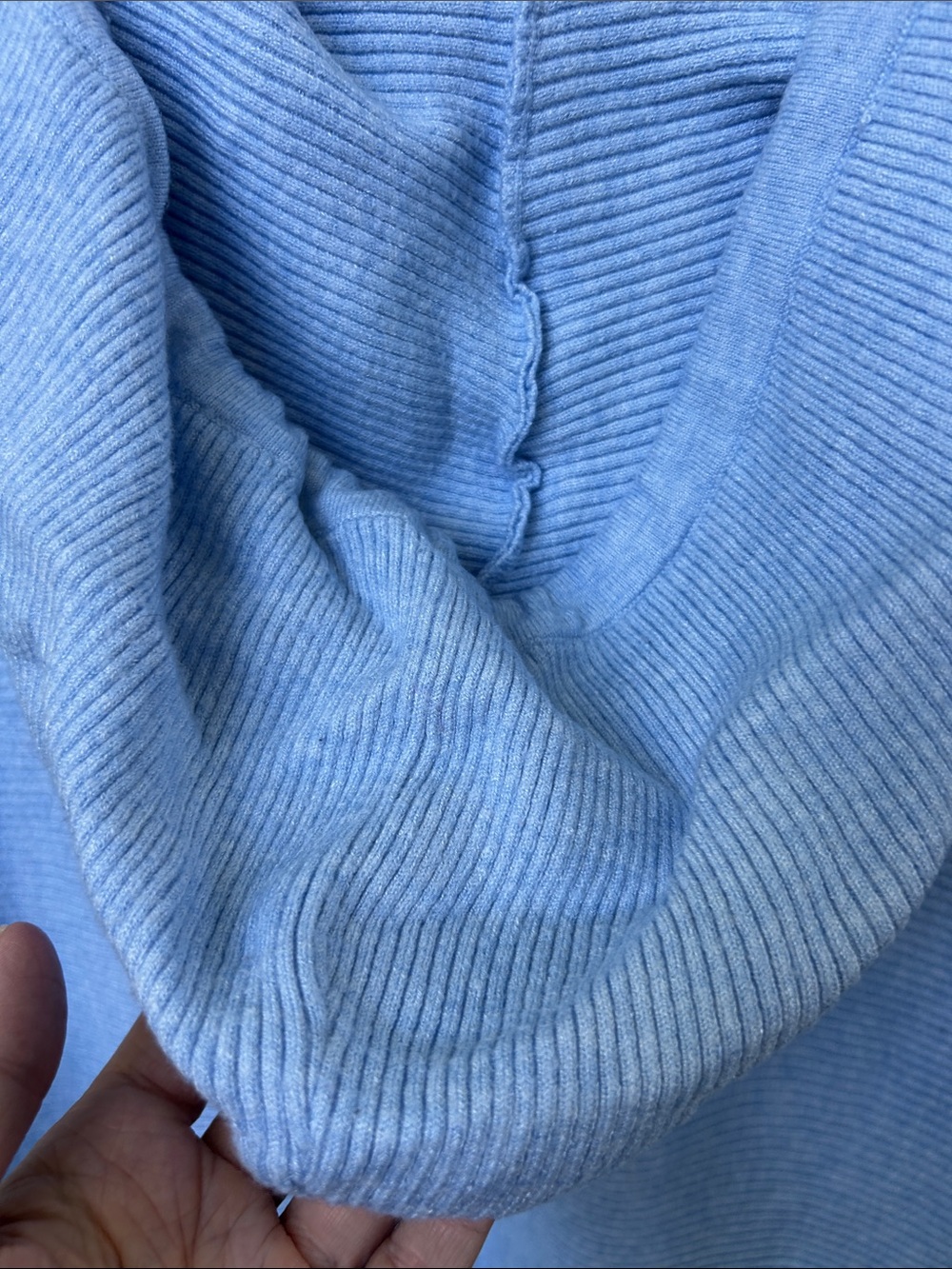 Chelsea & Theodore Women's Light Blue Ribbed Crewneck Hoodie Sweater - Picture 6 of 6